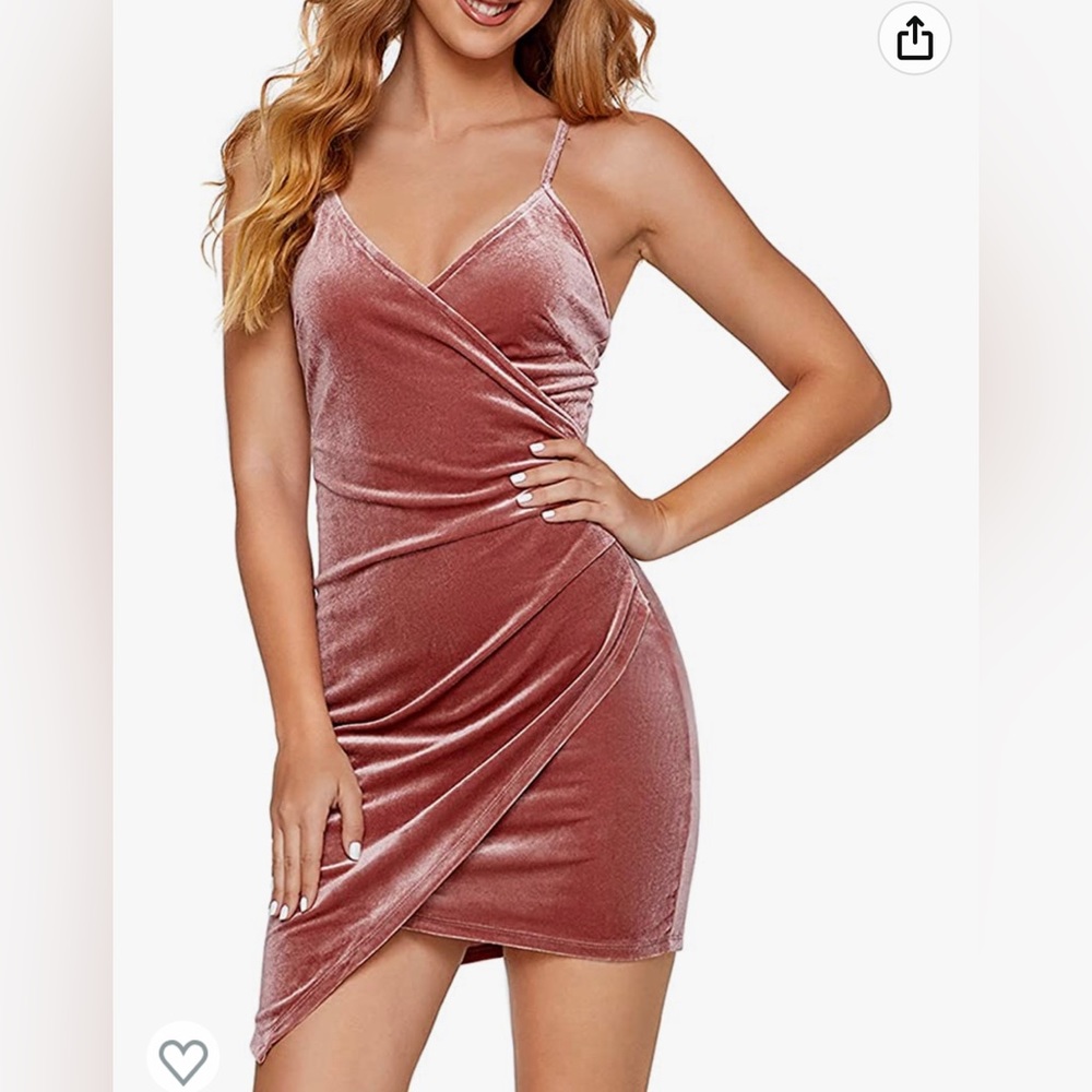 Deep V Neck Spaghetti Strap Wrap Asymmetrical Velvet Cami Dress Pink Velvet Lg